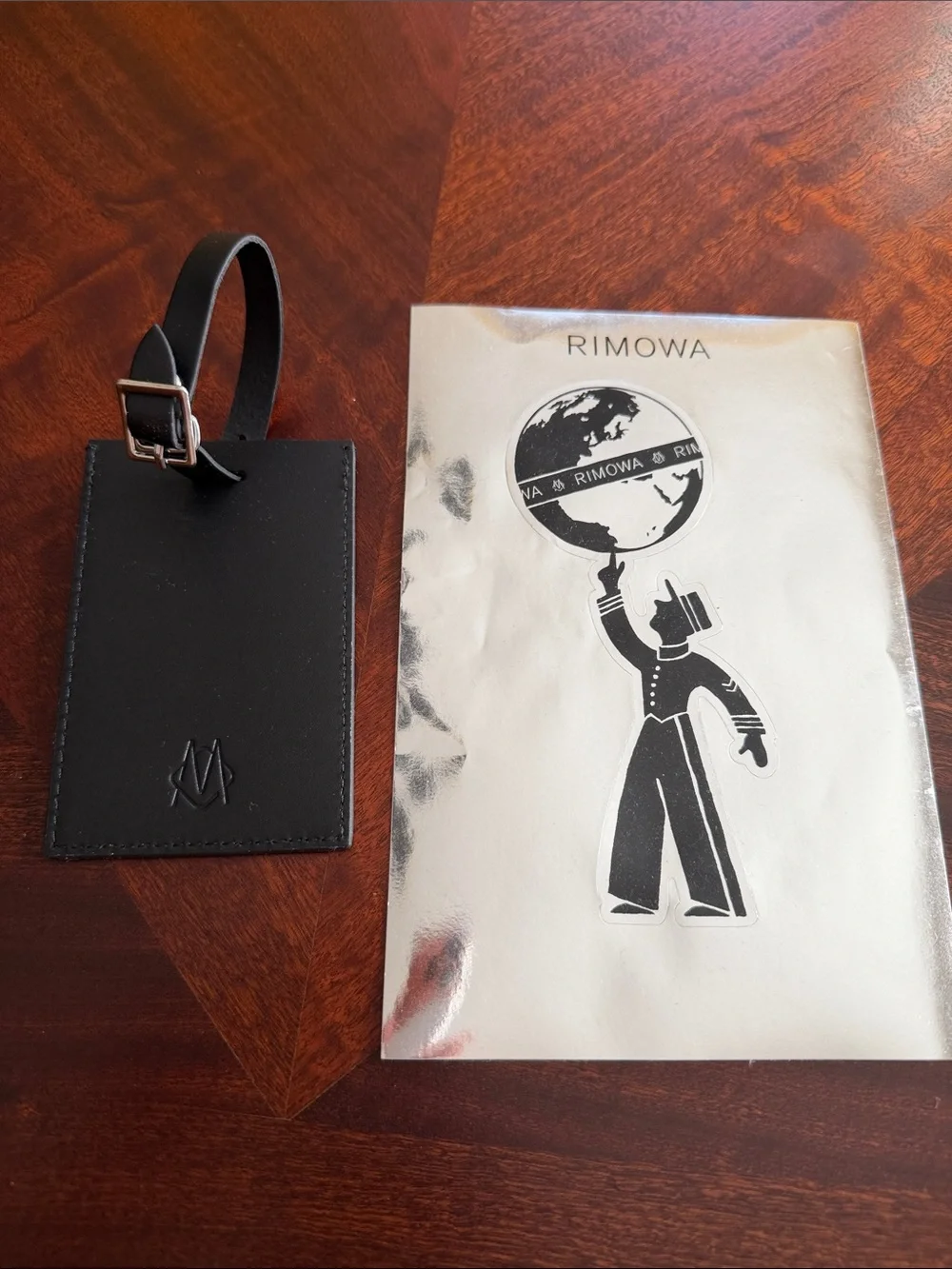 RIMOWA Black Leather Luggage Tag with Strap